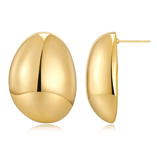 Big Golden Polished Oval Dome Earrings Large Oversize Ball Earrings Chunky Golden Earrings Statement Drop Earrings for Women