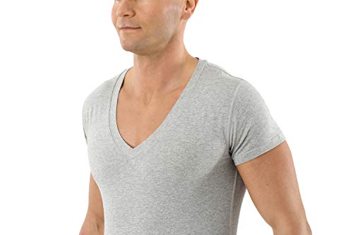 Men's Organic Stretch Cotton Undershirt Short Sleeves and deep v-Neck Gray3