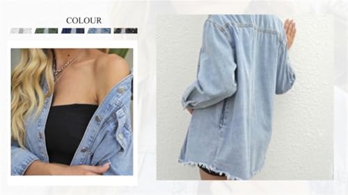 Expectatioin Jacket, Women's Casual Denim Button down Distressed Jacket, Denim Shirt Jacket Long Sleeve Shacket Coat2