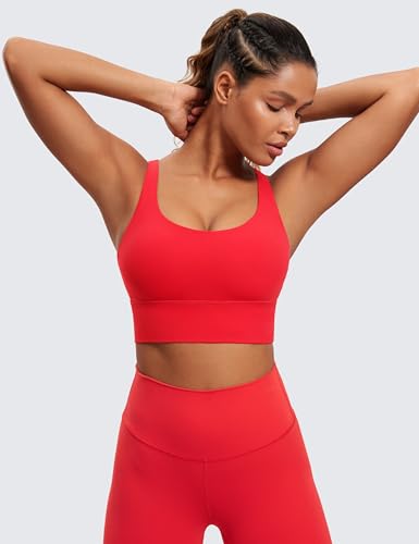 Image of CRZ YOGA Naked Feeling Longline Sports Bras | Medium Support, Removable Pads, Yoga, Sleek, Strappy Back, Scoop Neck, for Women