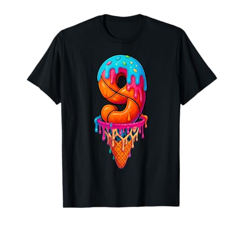 Basketball Drip 9 Year Old Ice Cream Drip 9th Birthday Boy T-Shirt