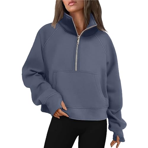 Generisch 2026 Sudaderas de media cremallera para mujer, suéter corto, cremallera, sudaderas con capucha, trajes, ropa, (azul claro, L)