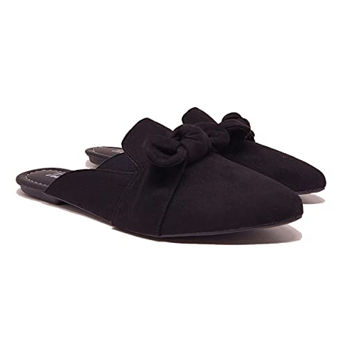Mule Feminino Bico Fino Camurça Laço Casual 3002 Tamanho:35;Cor:Bege