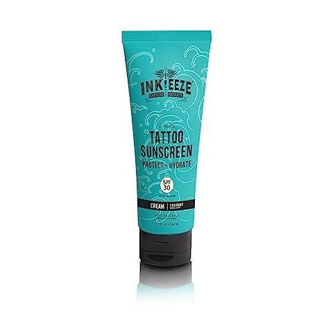Ink-Eeze Tattoo Sunscreen Ink Shield Mineral, SPF 30, Dries Clear, Reef Safe, Vegan, Made in USA, Vanilla, Tube 3.3 ounces Cover