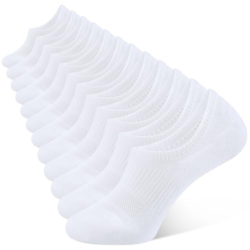 CLOSEMATE No Show Ankle Socks for Women Cushioned Low Cut Non Slip with Silicone Grips for Running 6 Pairs(6White, Size S)