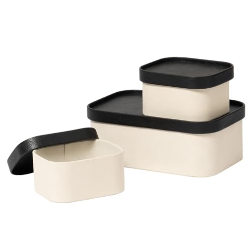 LA JOLIE MUSE Decorative Storage Boxes with Lids, Black & Beige 3 Pack