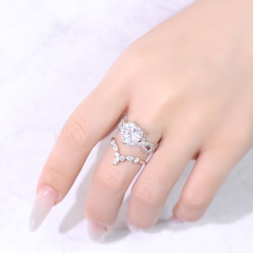 4CT Heart Engagement Rings for Women Promise Rings for Her 5A CZ Cubic Zircon Statement Wedding Rings Set for Women Christmas Mom Valentine's Day Gifts2