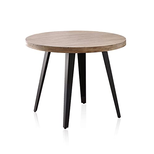 Berg, Mesa Redonda de Comedor, Mesa Fija, Acabado en Roble Honey y Negro, Medidas: 100 cm (Largo) x 100 cm (Ancho) x 76 cm (Alto)