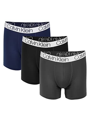 Calvin Klein Men`s Microfiber Boxer Briefs Pack of 3 (Obsidian(NP2214-905_1)/Grey, Medium)