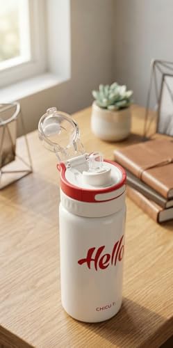 Image of Water Bottle with Straw Lid | Leakproof BPA Free Sipper Bottle for Girls and Boys | Reusable Drinking Bottle for School, Gym & Travel (600ml) (White)