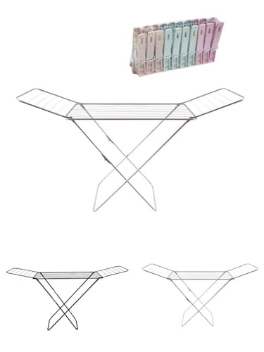 JARDIN202 - Tendedero Metálico de Ropa Plegable Incluye 20 Pinzas | Tendal de Estructura Metálica Ligera con Alas para Exterior o Interior | Negro