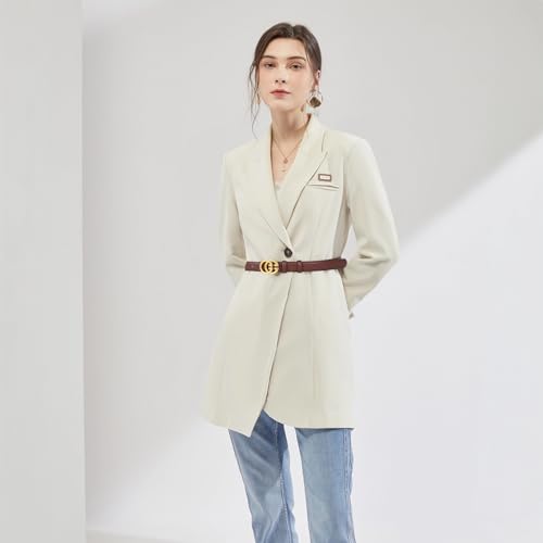 Image of Women's Fashion Classic Metal Buckle Leather Belt with Jeans Dress