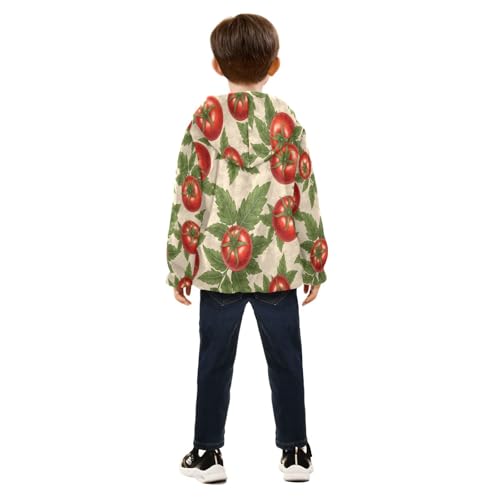 Tomato Leaf Pattern Print Design Toddler Fleece Jacket Girl Boys Hooded Fleece Jacket Coat Warm Outwear Zip-up 3-10T4