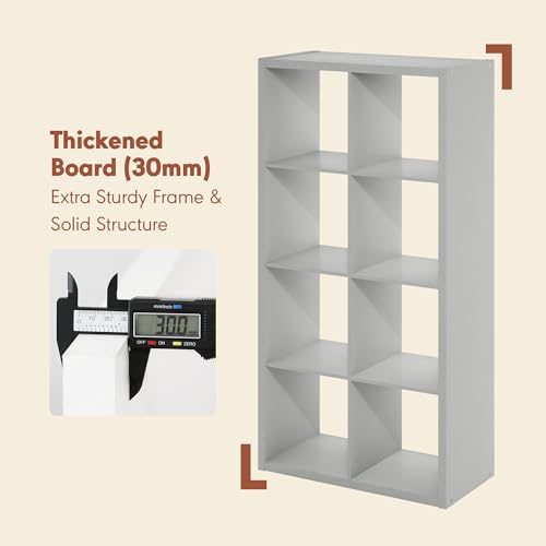Image of Furinno Cubicle Record Player Stand, 8-Cube Record Storage, Light Grey | Vinyl Storage, 1.2 inchInch Extra Thick, Open Back Media Shelf for CD DVD Bluray Game Disc, for Living Room, Home Office