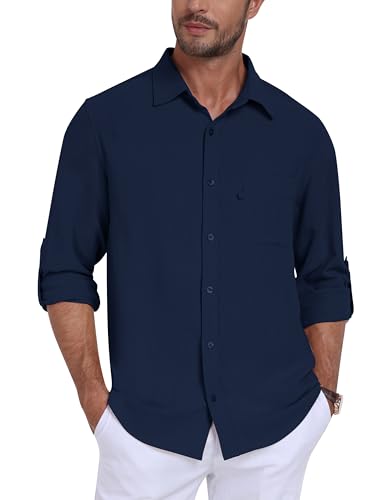 Chemise en lin homme anti-transpiration légère à manches longues avec poches