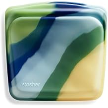 Stasher Silicone Reusable Storage Bag, Sandwich Bag, Freezer Bags, Microwave, Dishwasher, Oven Safe, Sous Vide, Lunch Container, Eco Friendly, Leak-free, Food Storage Bags, 28 oz, Blue Current | Reusable Food Bag