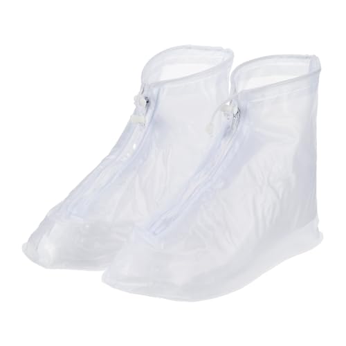 PATIKIL XXXL Waterproof Shoe Cover, 1 Pair PVC Reusable Non-Slip Overshoes Rain Shoe Covers Galoshes Snow Boot Protector with Zipper for Men Women Rainy Outdoor, White