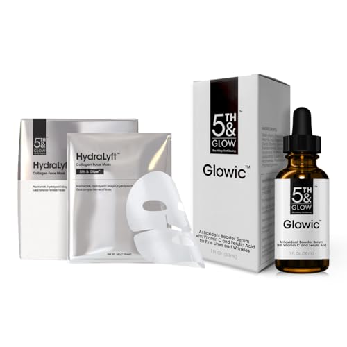 5th & Glow Radiance & Hydration Duo – Supports Skin Elasticity and Moisture Balance – Glowic Anti-Aging Serum & HydraLyft Collagen Face Mask for Smooth, Firm-Looking Skin – 30-Day Supply
