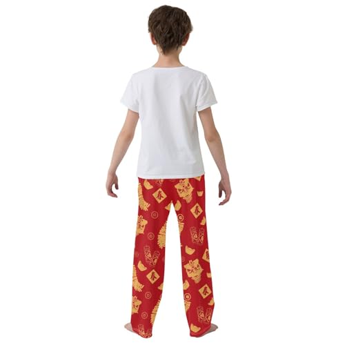 ZZXXB Chinese New Year Lion Boys Long Pants Soft Trousers Elastic Waist Kids Lounge Bottoms with Pockets S-XL3