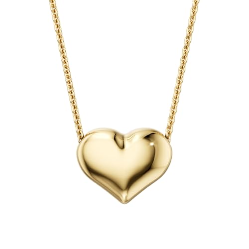 UNICORNJ 14K Floating Puffed Gold Heart Pendant Necklace - Real Gold Heart Necklaces for Women Teens Girls, Cable Rolo Chain, Mom Girlfriend Daughter Graduation Anniversary Love Jewelry, Made in Italy