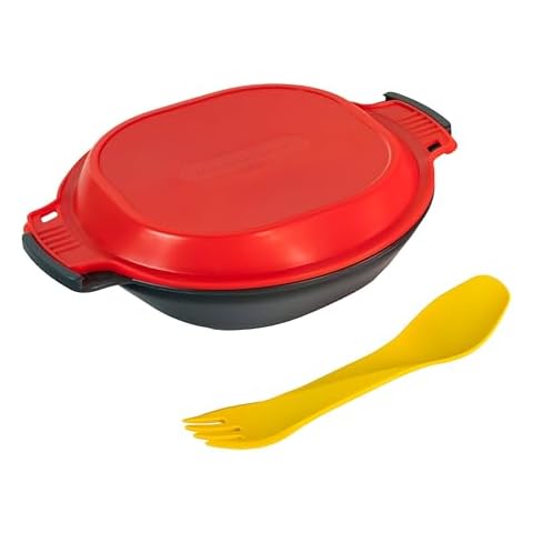 humangear GoKit Light: 5-Tool Lightweight Camping Mess Kit with Camping Plate, Bowl, Utensil, and Toothpick - Ideal On-The-Go Camping Solution, Charcoal/Red Cover
