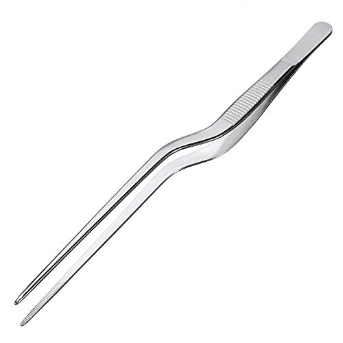 ABMRO 200mm 304# Stainless Steel Precision Offset Culinary Chef's Tweezers,Kitchen Cooking Tongs for Plates Decorating Foods Dessert Cake Decoration and Succulents Care