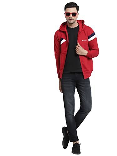 Image of Kalt Men Full Sleeves Zipper Fleece Striped Hoodie
