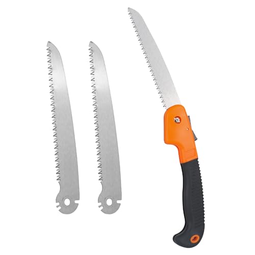 RUCUDIM Folding Pruning Saw with Secure Lock, 2 Blades, Portable Tree Saw for Camping, Bushcraft & Wood Pruning