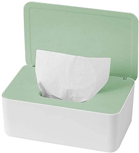 Brianer Wet Wipes Dispenser, Dry Wet Tissue Paper Case Dustproof Tissue Storage Box Case, Dispenser Holder with Lid for Home Office Desk (Green White)