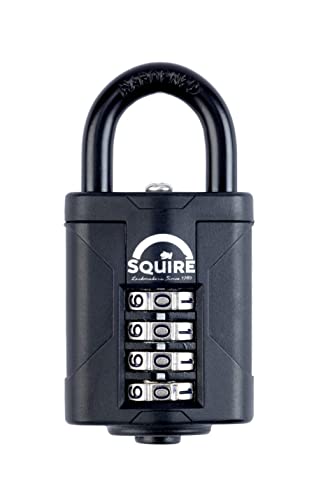 Squire Heavy Duty Padlock (CP40BLACK) - Toughest Steel Shackle - 4 Wheel 40mm Wide Combination Padlock (Black) - Alloy Steel for Corrosion Resistance - Weatherproof Lock for Home, School & Garage