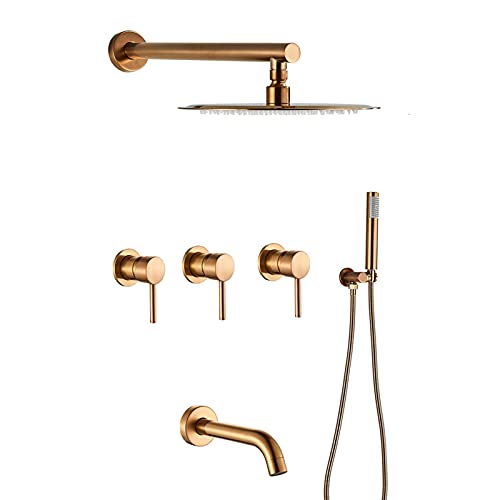 Système de douche complet avec tête ronde 10 pouces, douchette et bec de baignoire triple commande