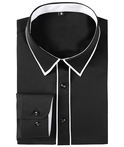 Dress Shirt for Mens Long Sleeve Casual Button Down Shirts Wrinkle-Free Button Up Shirt Black White - image 5