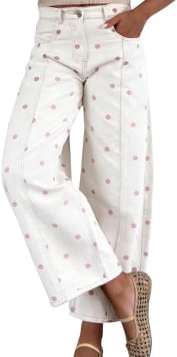 CHARTOU Y2k Polka Dot Barrel Jeans Women Seam Front Baggy Jeans Casual High Waist Wide Leg Denim Pants image 5