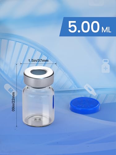 ZWCP 5ml Glass Vials for Injections, Self-Healing Injection Port, Empty Vials for Injections with Sealed Cap (10 Pack)