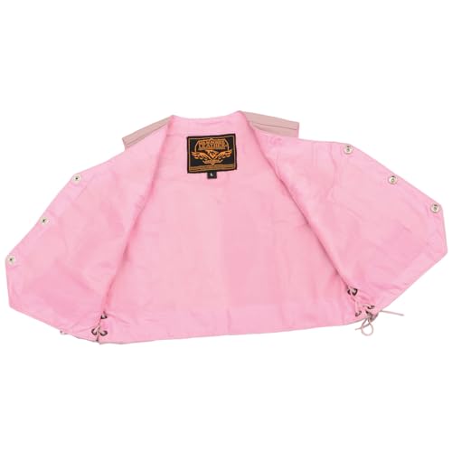 Milwaukee Leather SH2011LPNK Girls Pink Classic Three Snap Leather Vest3