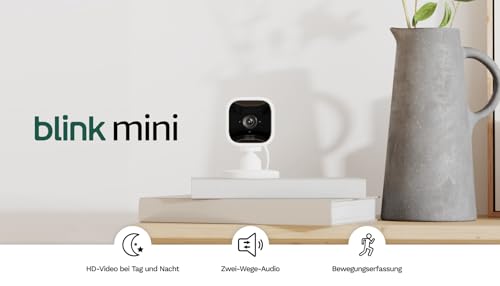 Blink Mini – Kompakte, smarte Plug-in-Überwachungskamera für innen, 1080p-HD-Video, Nachtsicht, Zwei-Wege-Audio, Bewegungserfassung; einfache Einrichtung, funktioniert mit Alexa – 1 Kamera (weiß)