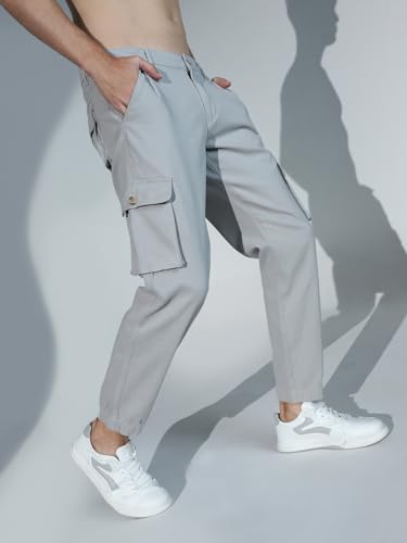 Image of Hubberholme Mens Grey Mid-Rise Cotton Casual Joggers HHMWJS004