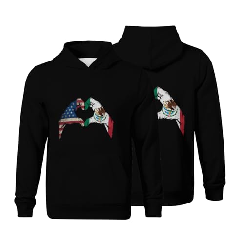 Kids Mexico America Flag Vintage Mexican Roots American Boys Girls Lightweight Kangaroo Pocket Fleece Hoodies
