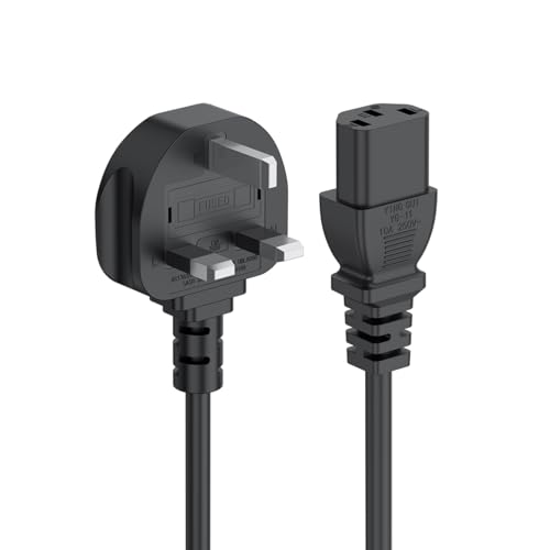 1.5 Metre UK Power Cable IECC13 to BS1363 4.5 Foot Kettle Lead Power Cord, Black (Black)