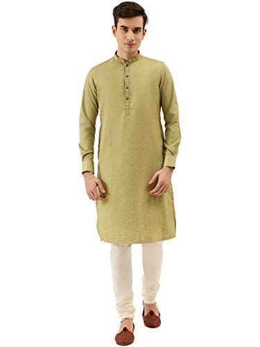 Image of Manyavar Men's Solid Plain Knee Long Full Sleeves Kurta and Churidar Set (2pcs)