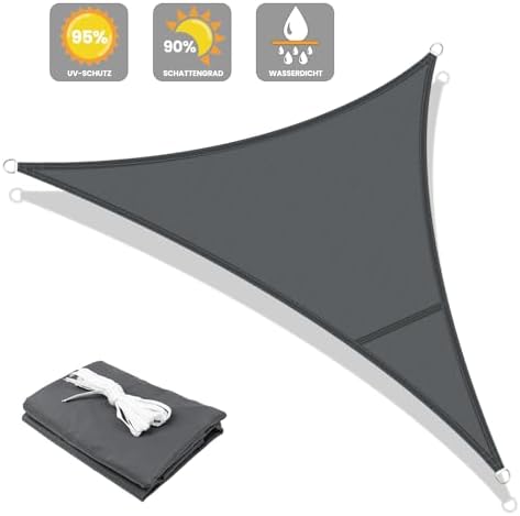 LOVE STORY Shade Sail, Triangular, 3 x 3 x 3 m, Waterproof, Anthracite, Sun Protection, Wind Protection Awning, PES Polyester, 95% UV Protection for Outdoor Area, Patio, Balcony, Garden - View 4