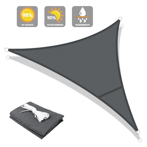 LOVE STORY Sonnensegel Dreieckig 3x3x3m Wasserdicht Segeltuch Sonnenschutz Windschutz PES mit 95% UV-Schutz für Balkon, Garten, Terrasse (Anthrazit)