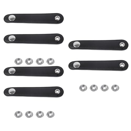 Yibuy 6 Pcs Black Leather Adjustable Accordion Bellow Straps 10cm with Buckles