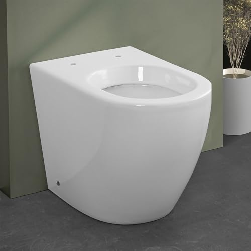 Wc filomuro in ceramica bianco lucido con brida e scarico traslato a parete o pavimento, linea FLAN