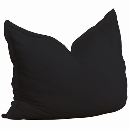 bananair   Puff Gigante de Tela Rizada   Suave y Confortable   Puff Cama con Relleno de Espuma Incluido, Óptimo Apoyo para la Espalda   Bean Bag, Sofa Puff XXL Muy Cómodo (180 x 140 cm, Negro)