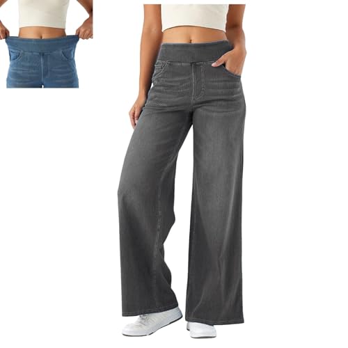 Jean large extensible pour femme avec sa taille haute souple