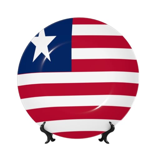 HCVXBSA Assiette décorative en porcelaine anglaise avec drapeau du Libéria au design élégant – Esthétique vintage et moderne, parfaite pour offrir et décoration de la maison, 17,8 cm