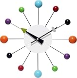 Infinity Instruments Orb Spoke Midcentury Modern 15 inch Retro Starburst Ball Wall Clock Quiet Quartz Movement Mid Century Decorative, Multi, Multicolor