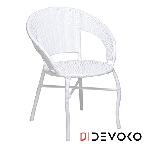 Image of DEVOKO 3 Pieces Patio Furniture Set, Wicker Outdoor Chairs and Coffee Table for Balcony, HDPE Rattan Bistro Table Set for Lawn, Garden, Backyard (White)
