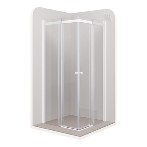 Mampara de Ducha Kaylee | 90x100x195cm | Puertas correderas | Ajuste 88-90 x 98-100cm | Perfiles Blancos, Cristal transparente de 6mm - Moments of Glass